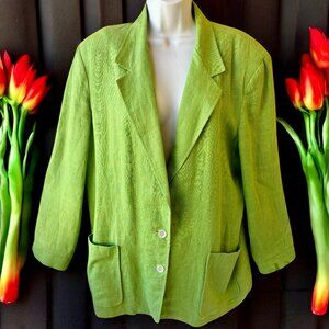 Talbots Vintage Lime Green LINEN Jacket Blazer Lined Pockets Womens size 14